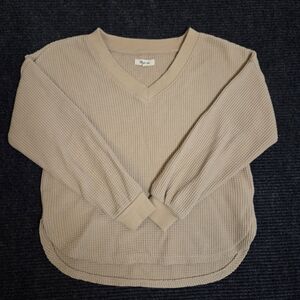 Cozy Cream Beige Madewell Oversized V-Neck Waffle Knit Sweater XS